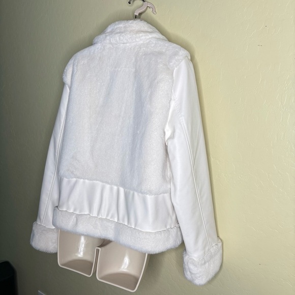 Nine West Cream Faux Fur Moto Jacket Coat Size Large L - Picture 13 of 16